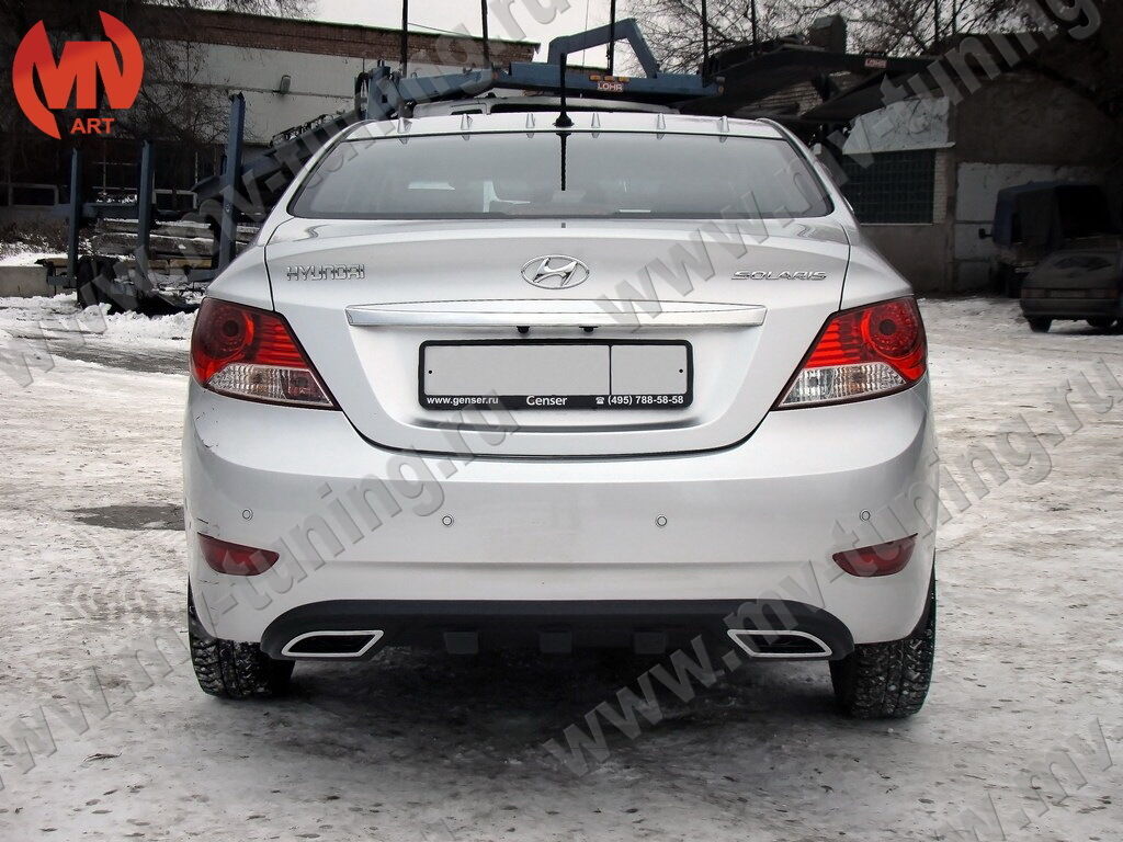 Диффузор заднего бампера var№1 Hyundai Solaris (2010-2013) (под окраску)