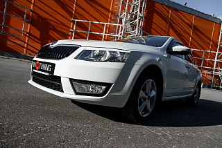 Крашеный комплект. Реснички на фары Skoda Octavia III A7 (2013-2016) Цвет Белый LC9A(0Q0Q) + УСТАНОВОЧНЫЙ КОМПЛЕКТ