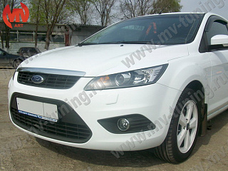 Крашеный комплект. Реснички на фары широкие var №2 Ford Focus 2 (2008-2011) Цвет Белый Frozen White + УСТАНОВОЧНЫЙ КОМПЛЕКТ