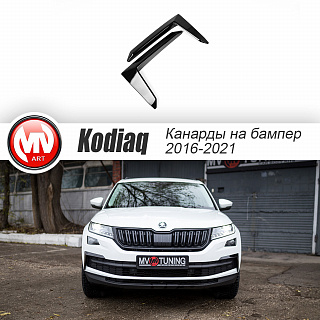 BLACKOUT EDITION. Канарды (накладки над птф) крашенные Черный глянец для Skoda Kodiaq (2016-2021)