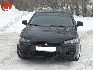 Реснички на передние фары Mitsubishi Lancer X (2007-2016) + УСТАНОВОЧНЫЙ КОМПЛЕКТ