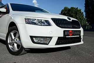 Крашеный комплект. Реснички на фары Skoda Octavia III A7 (2013-2016) Цвет Белый LC9A(0Q0Q) + УСТАНОВОЧНЫЙ КОМПЛЕКТ