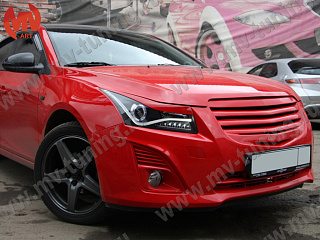 Крашеный комплект. Реснички на фары Chevrolet Cruze var №2 (2008-2014) Цвет Белый GAZ(40R) + УСТАНОВОЧНЫЙ КОМПЛЕКТ