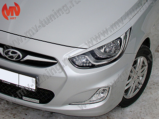 Крашеный комплект. Реснички на фары фигурные var №2 Hyundai Solaris (2010-2013) Цвет Серый SAE + УСТАНОВОЧНЫЙ КОМПЛЕКТ