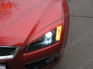 Реснички на фары var№2 широкие Ford Focus 2  (2004-2008) + УСТАНОВОЧНЫЙ КОМПЛЕКТ