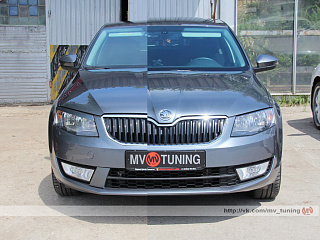 Крашеный комплект. Реснички на фары Skoda Octavia III A7 (2013-2016) Цвет Белый LC9A(0Q0Q) + УСТАНОВОЧНЫЙ КОМПЛЕКТ