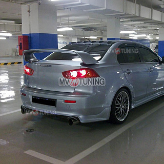 Юбка заднего бампера Zodiak var №2 под раздвоенный выхлоп Mitsubishi Lancer X (2007-2016)